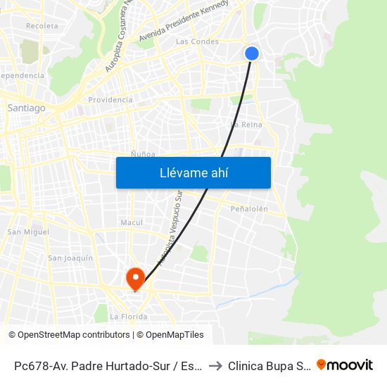 Pc678-Av. Padre Hurtado-Sur / Esq. Río Guadiana to Clinica Bupa Santiago map