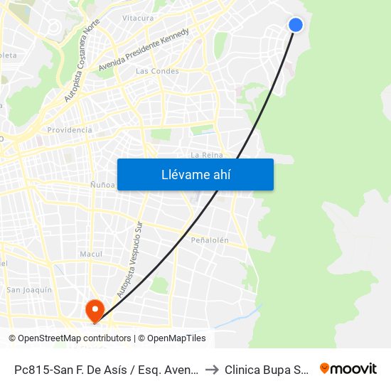 Pc815-San F. De Asís / Esq. Avenida La Plaza to Clinica Bupa Santiago map