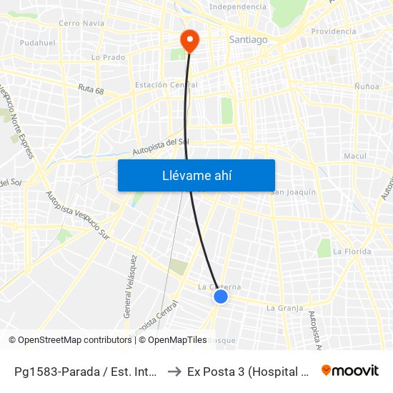 Pg1583-Parada / Est. Intermodal La Cisterna to Ex Posta 3 (Hospital San Juan De Dios) map