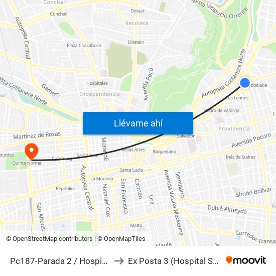 Pc187-Parada 2 / Hospital Metropolitano to Ex Posta 3 (Hospital San Juan De Dios) map