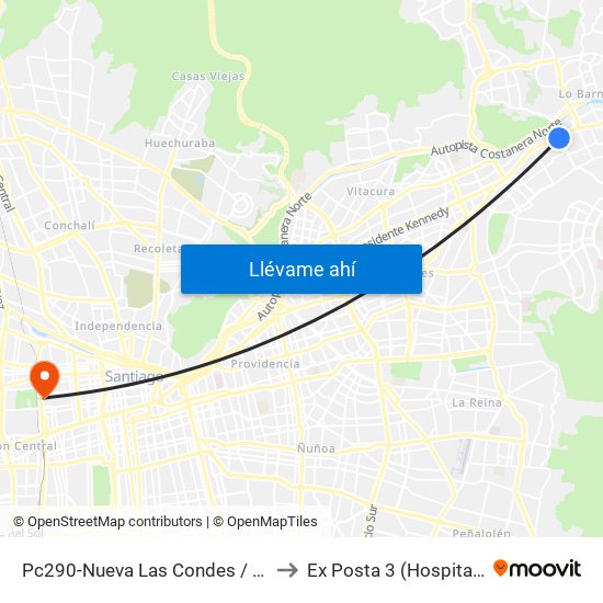 Pc290-Nueva Las Condes / Esq. Sn. Francisco De Asís to Ex Posta 3 (Hospital San Juan De Dios) map