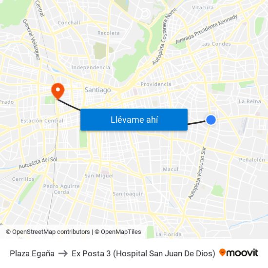 Plaza Egaña to Ex Posta 3 (Hospital San Juan De Dios) map