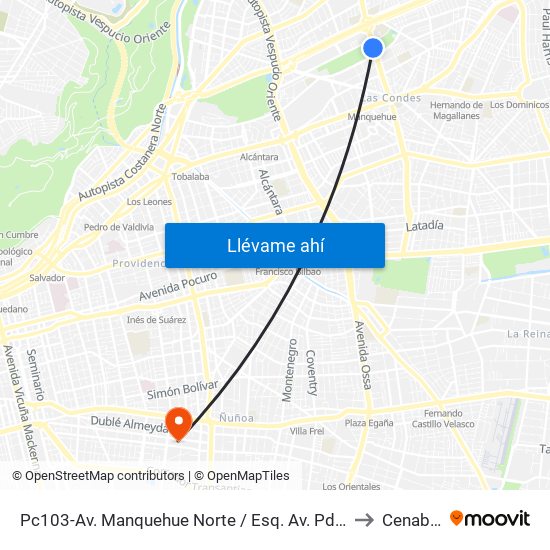 Pc103-Av. Manquehue Norte / Esq. Av. Pdte. Riesco to Cenabast map