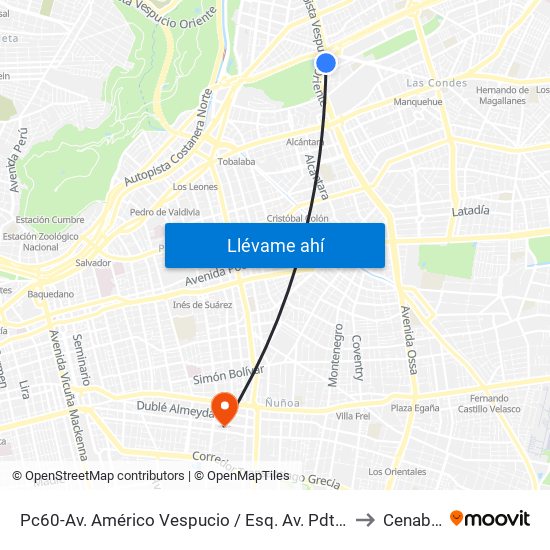 Pc60-Av. Américo Vespucio / Esq. Av. Pdte. Kennedy to Cenabast map