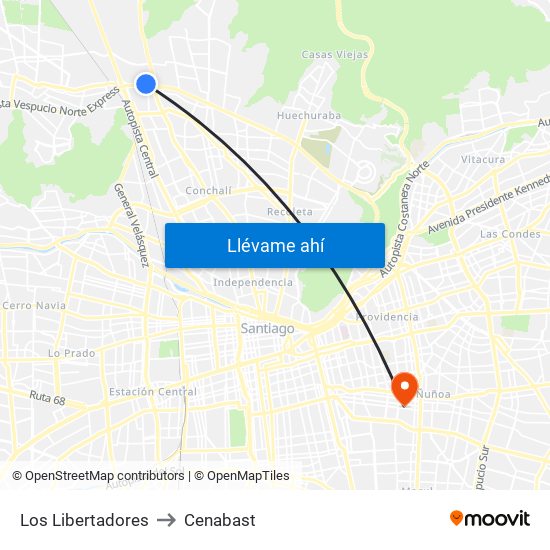 Los Libertadores to Cenabast map