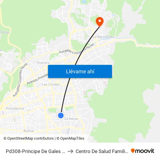 Pd308-Príncipe De Gales / Esq. S. Izquierdo to Centro De Salud Familiar Lo Barnechea map