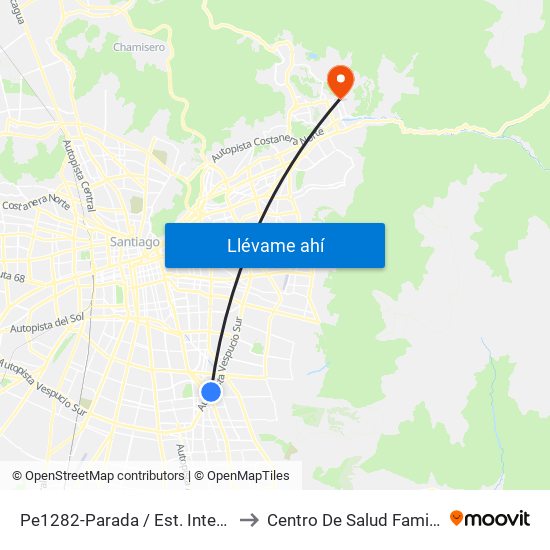 Pe1282-Parada / Est. Intermodal De La Florida to Centro De Salud Familiar Lo Barnechea map