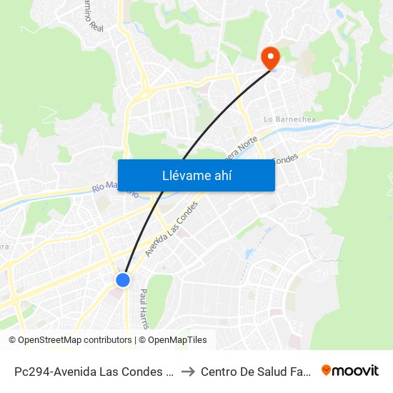 Pc294-Avenida Las Condes / Esq. Av. Padre H. Central to Centro De Salud Familiar Lo Barnechea map