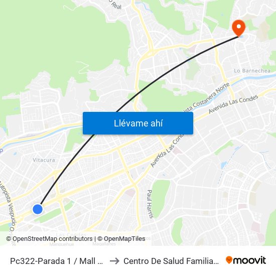 Pc322-Parada 1 / Mall Parque Arauco to Centro De Salud Familiar Lo Barnechea map