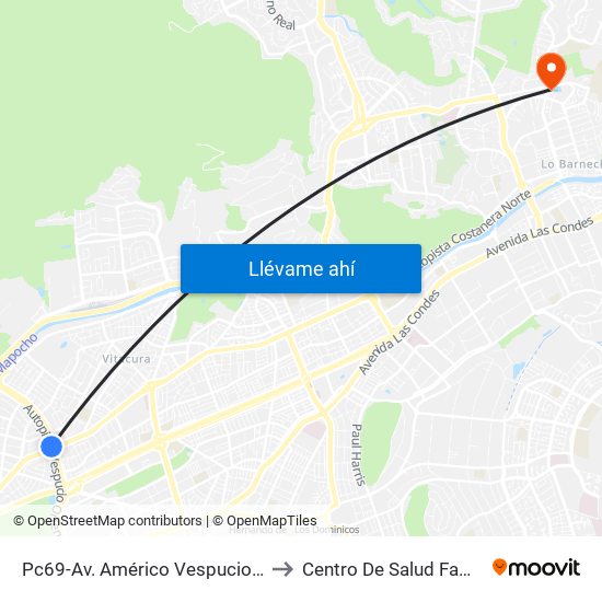 Pc69-Av. Américo Vespucio / Esq. Avenida Vitacura to Centro De Salud Familiar Lo Barnechea map