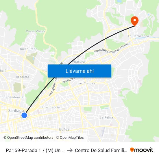 Pa169-Parada 1 / (M) Universidad Católica to Centro De Salud Familiar Lo Barnechea map