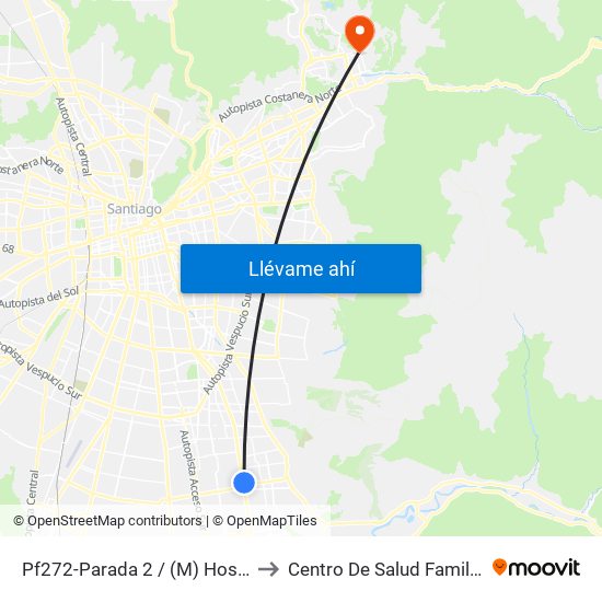 Pf272-Parada 2 / (M) Hospital Sótero Del Río to Centro De Salud Familiar Lo Barnechea map