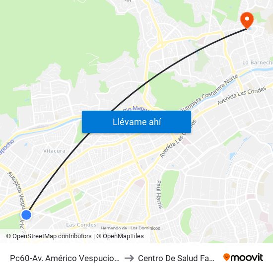 Pc60-Av. Américo Vespucio / Esq. Av. Pdte. Kennedy to Centro De Salud Familiar Lo Barnechea map