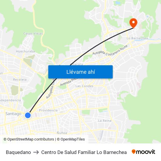 Baquedano to Centro De Salud Familiar Lo Barnechea map