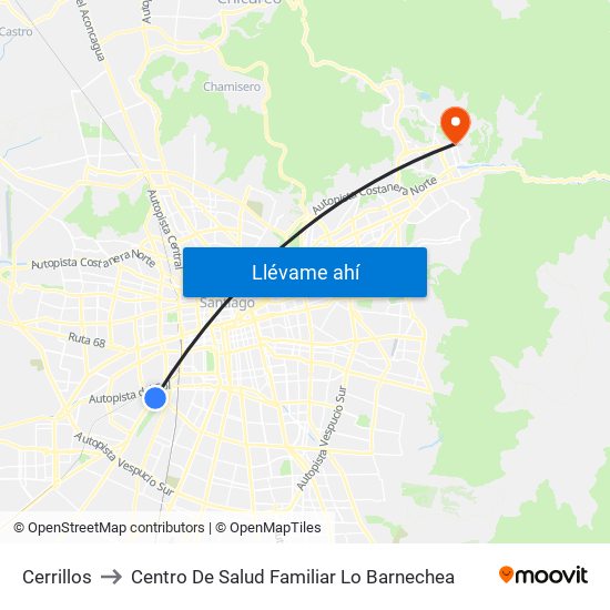 Cerrillos to Centro De Salud Familiar Lo Barnechea map