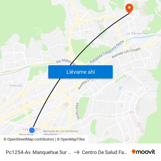 Pc1254-Av. Manquehue Sur / Esq. Avenida Apoquindo to Centro De Salud Familiar Lo Barnechea map