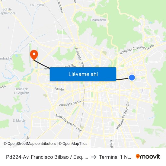 Pd224-Av. Francisco Bilbao / Esq. Av. S. Elcano to Terminal 1 Nacional map