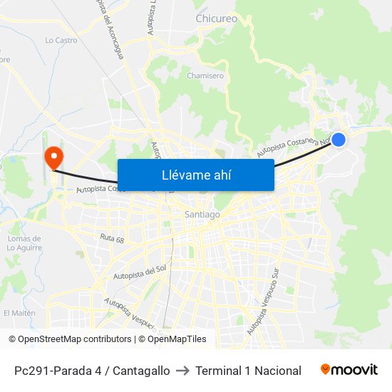 Pc291-Parada 4 / Cantagallo to Terminal 1 Nacional map