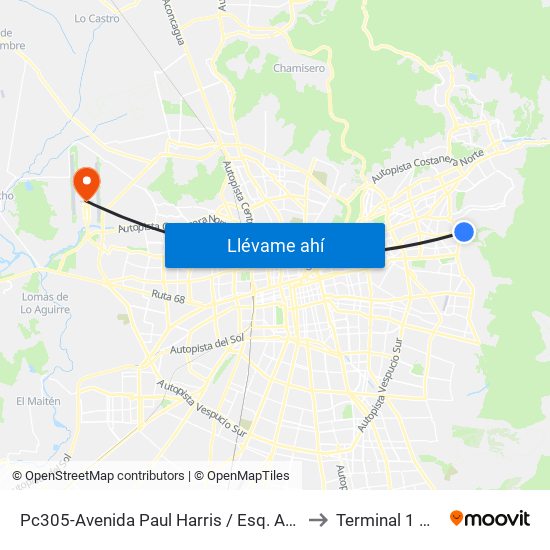 Pc305-Avenida Paul Harris / Esq. Av. Cristóbal Colón to Terminal 1 Nacional map