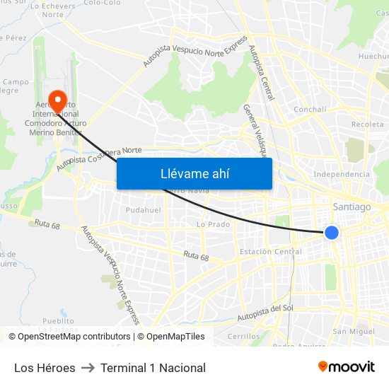 Los Héroes to Terminal 1 Nacional map