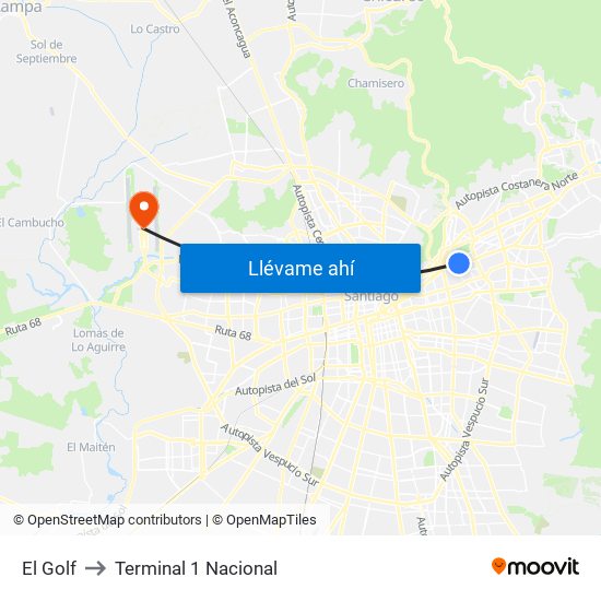 El Golf to Terminal 1 Nacional map