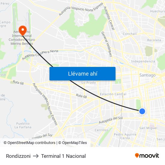 Rondizzoni to Terminal 1 Nacional map