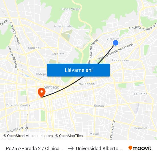 Pc257-Parada 2 / Clínica Alemana to Universidad Alberto Hurtado map