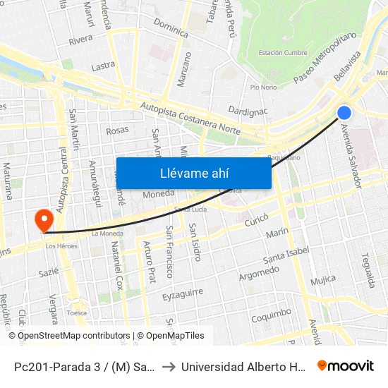 Pc201-Parada 3 / (M) Salvador to Universidad Alberto Hurtado map