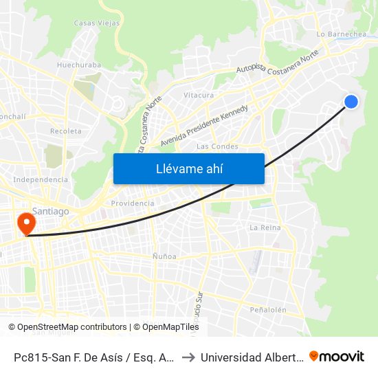 Pc815-San F. De Asís / Esq. Avenida La Plaza to Universidad Alberto Hurtado map