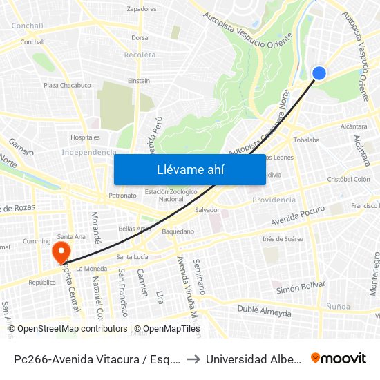 Pc266-Avenida Vitacura / Esq. Nueva Costanera to Universidad Alberto Hurtado map