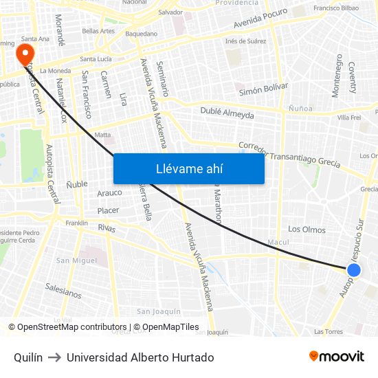 Quilín to Universidad Alberto Hurtado map