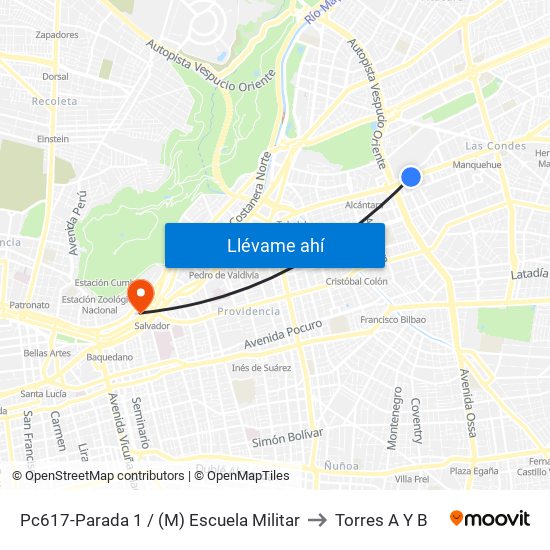 Pc617-Parada 1 / (M) Escuela Militar to Torres A Y B map