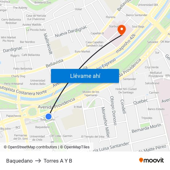 Baquedano to Torres A Y B map