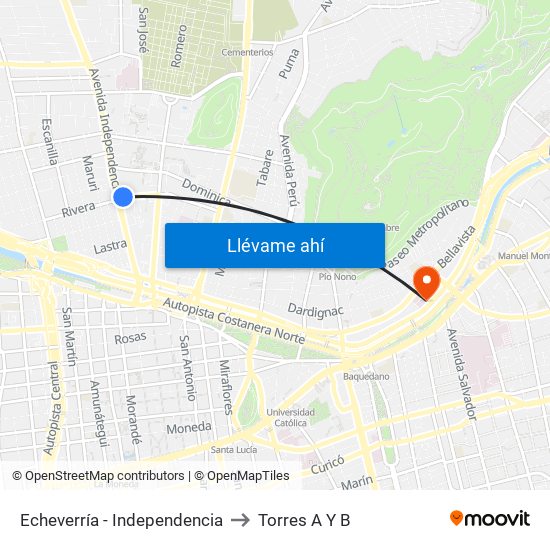 Echeverría - Independencia to Torres A Y B map