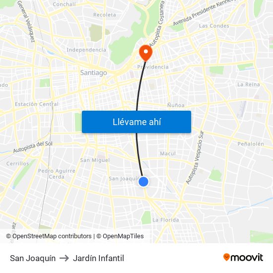 San Joaquín to Jardín Infantil map