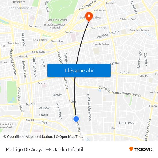 Rodrigo De Araya to Jardín Infantil map