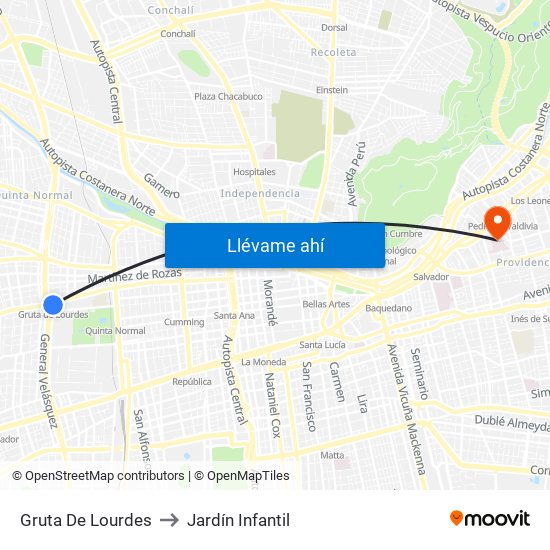 Gruta De Lourdes to Jardín Infantil map