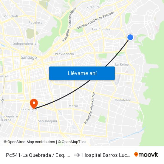 Pc541-La Quebrada / Esq. Av. Paul Harris to Hospital Barros Luco - Trudeau map