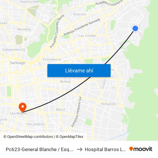 Pc623-General Blanche / Esq. Sn. C. De Apoquindo to Hospital Barros Luco - Trudeau map