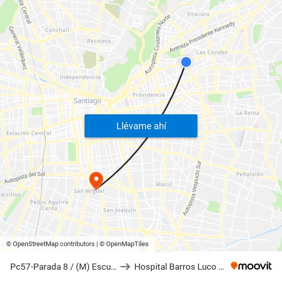 Pc57-Parada 8 / (M) Escuela Militar to Hospital Barros Luco - Trudeau map