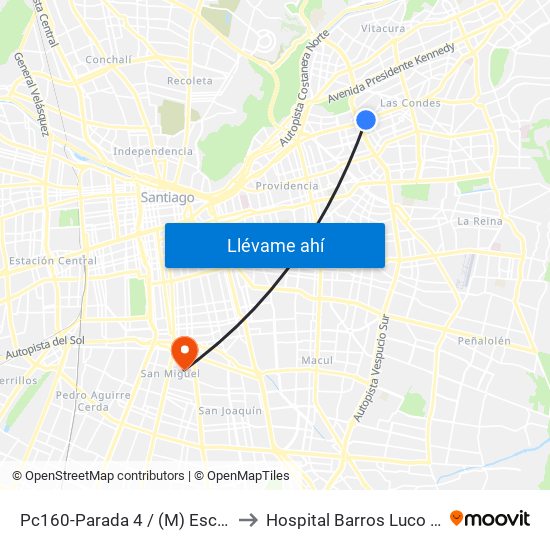 Pc160-Parada 4 / (M) Escuela Militar to Hospital Barros Luco - Trudeau map