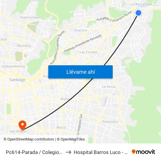 Pc614-Parada / Colegio Hebreo to Hospital Barros Luco - Trudeau map
