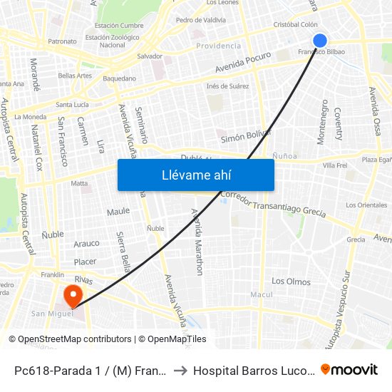 Pc618-Parada 1 / (M) Francisco Bilbao to Hospital Barros Luco - Trudeau map