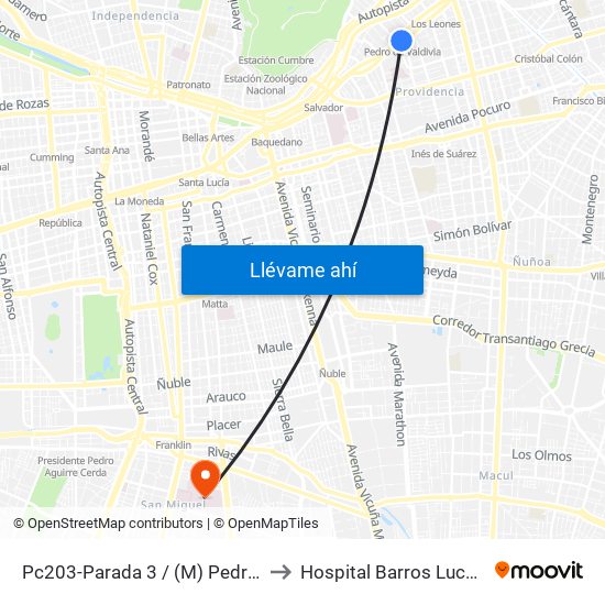 Pc203-Parada 3 / (M) Pedro De Valdivia to Hospital Barros Luco - Trudeau map