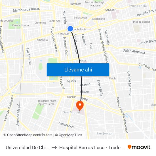 Universidad De Chile to Hospital Barros Luco - Trudeau map