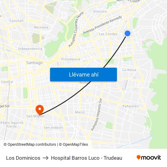 Los Dominicos to Hospital Barros Luco - Trudeau map
