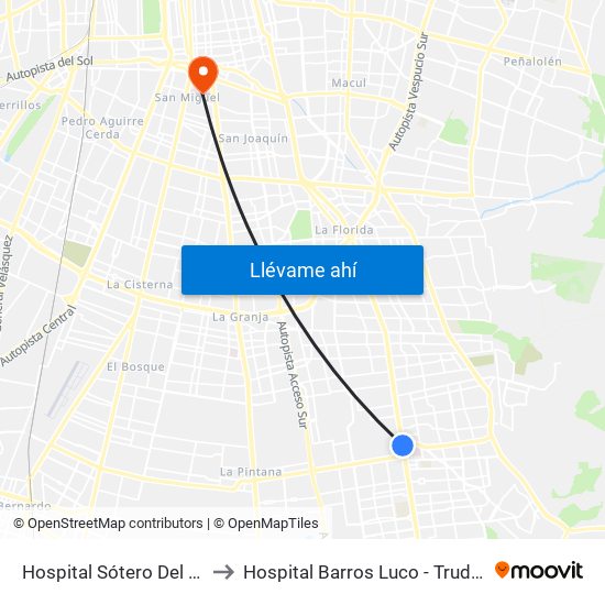 Hospital Sótero Del Río to Hospital Barros Luco - Trudeau map