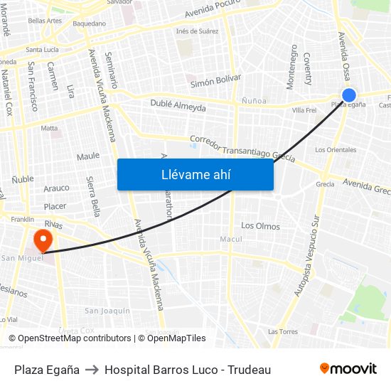 Plaza Egaña to Hospital Barros Luco - Trudeau map