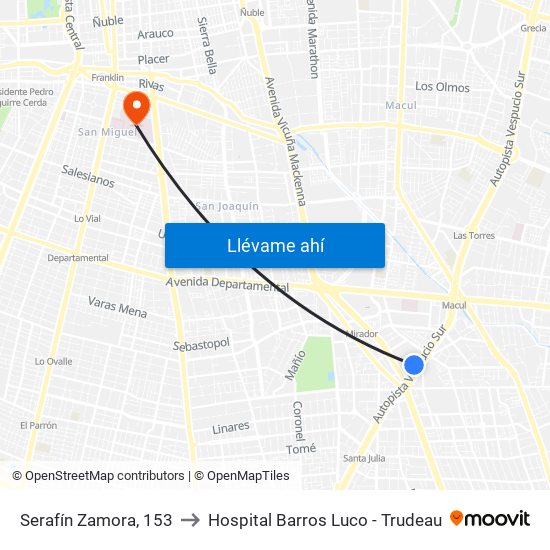 Serafín Zamora, 153 to Hospital Barros Luco - Trudeau map