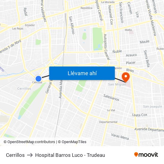 Cerrillos to Hospital Barros Luco - Trudeau map